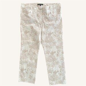 Elliott Lauren Size 12 Ivory Denim Brown Floral Straight Leg Cropped Jeans